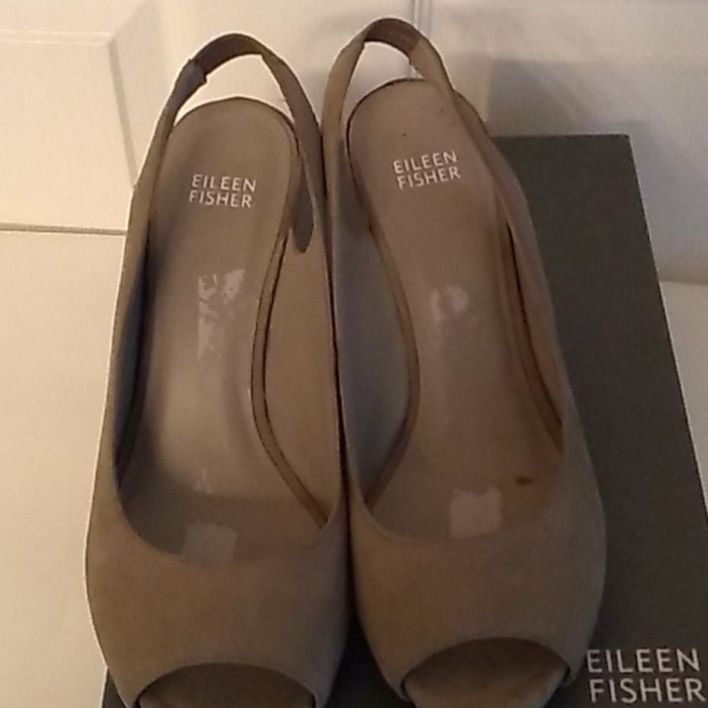Suede shoes Peep toe sling-back 3inch wedge